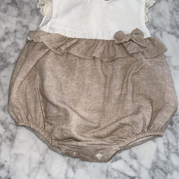 Mayoral Adorable White and Tan Baby Romper 6/9M - Picture 3 of 4